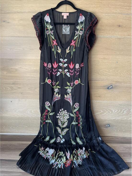 Anthropologie Dresses & Skirts - Anthropologie Not So Serious Corsica Beaded Embroidered Floral Black Dress Sz 6P